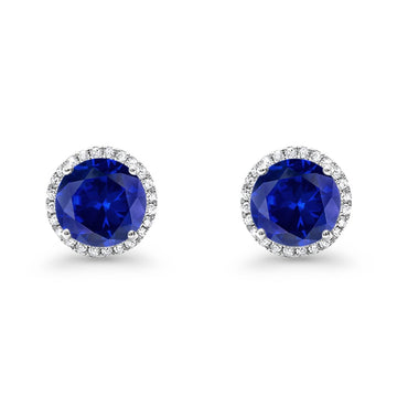 Halo Wedding Simulated Blue Sapphire CZ 925 Sterling Silver Stud Earrings 8mm